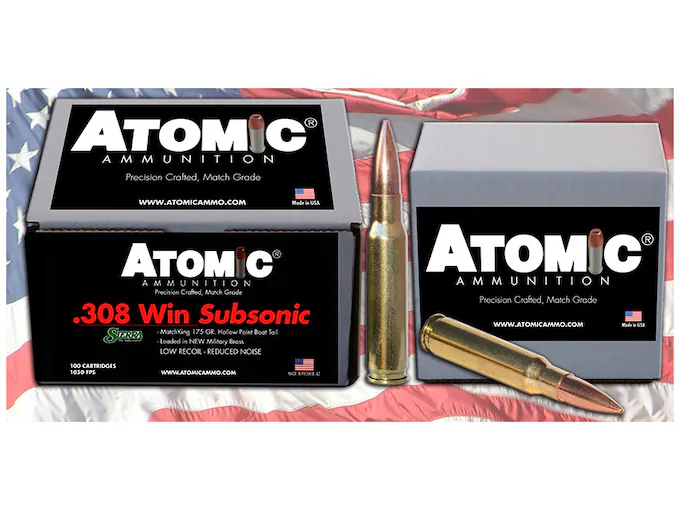 Atomic Ammunition Match Subsonic 308 Winchester Ammo 175 Grain Sierra MatchKing Jacketed Hollow Point Box of 100 - Polymer 80 Gun shop