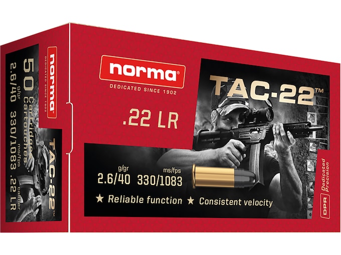 Get Norma TAC-22 Ammunition 22LR 40 Grain Lead Round Nose Online for sale