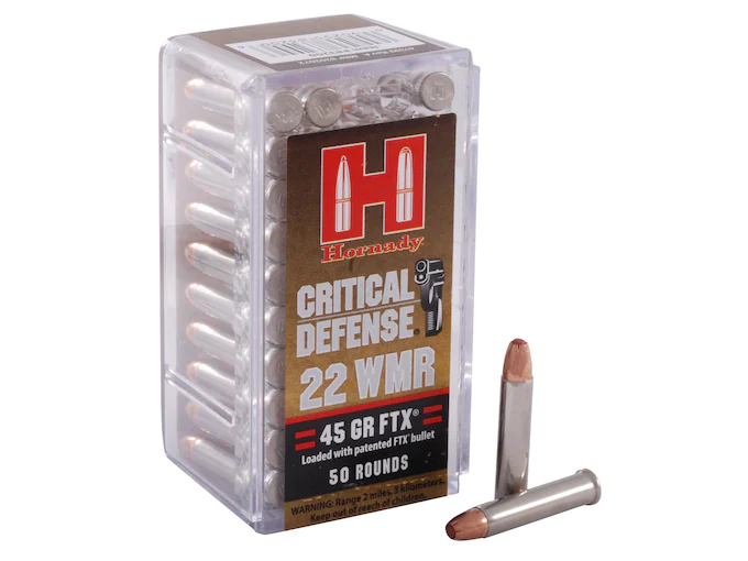 Real Hornady Critical Defense 22 Winchester Magnum Rimfire (WMR) Ammo 45 Grain Hornady FTX Polymer Tip for sale