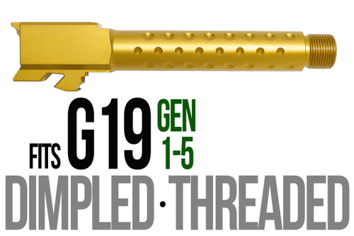 Fits Glock 19 9mm Match 5 Sided Flat Fluted Barrel Threaded in Gold - Polymer 80 Gun shop