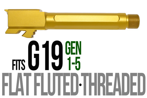 Fits Glock 19 9mm Match Straight Fluted Barrel Threaded in Gold - Polymer 80 Gun shop